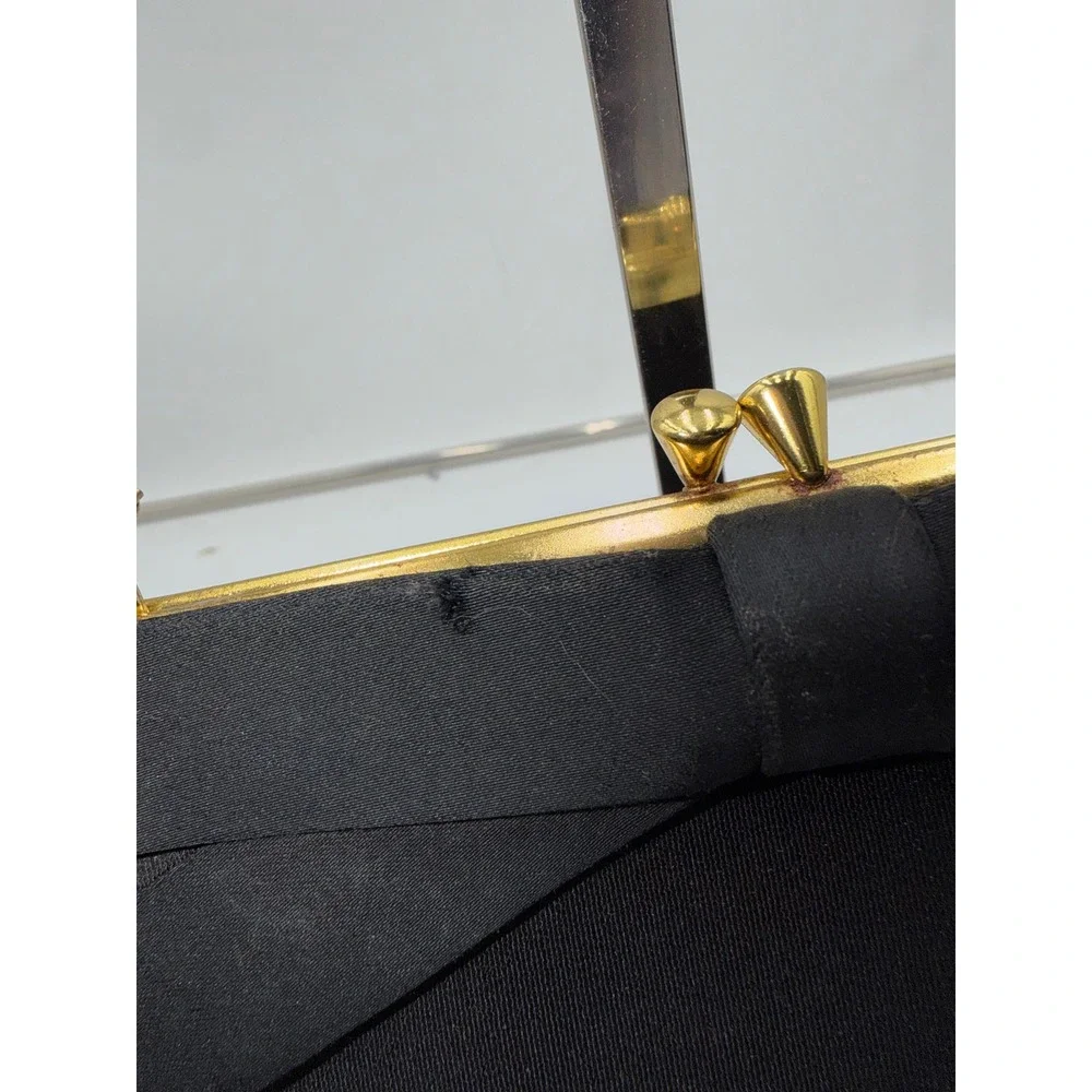 Peck & Peck Vintage Fifth Avenue Black Silk Crepe Bow Evening Bag Gold Chain